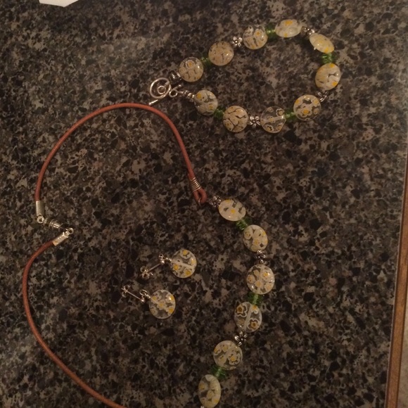 necklace, bracelet, earrings