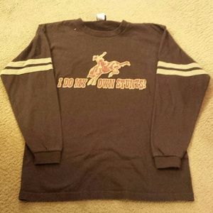 I do my own stunts brown t-shirt.