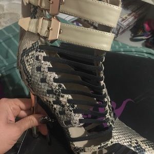 Caged snake skin heels