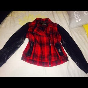 Cute checkered jacket with faux leather sleeves