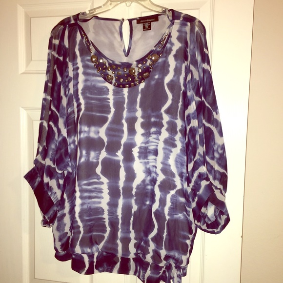 Navy Bejeweled Blouse