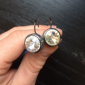 Gunmetal clear stone earrings