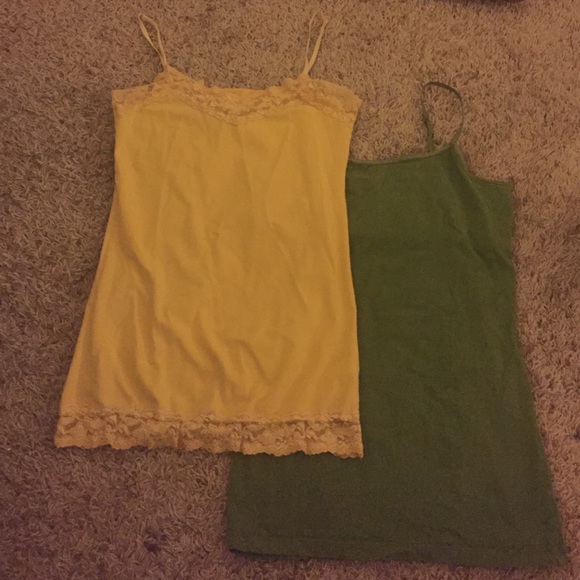 Yellow lace tank & solid green w/ built-in bra