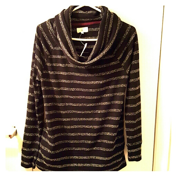 NWT Lou & Grey B&W Striped Cowl neck blouse