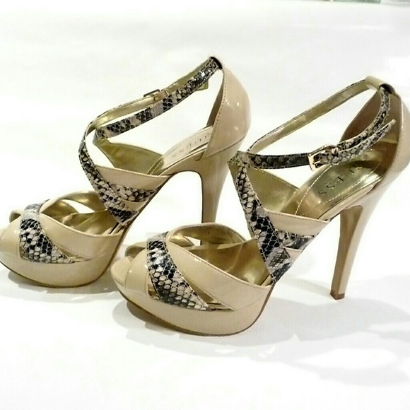 GUESS Snake & Taupe Strappy Heels