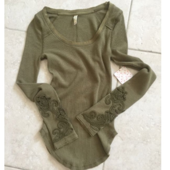 Free people masquerade olive thermal sweater