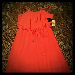 Floor length sheer bottom maxi with gold necklace