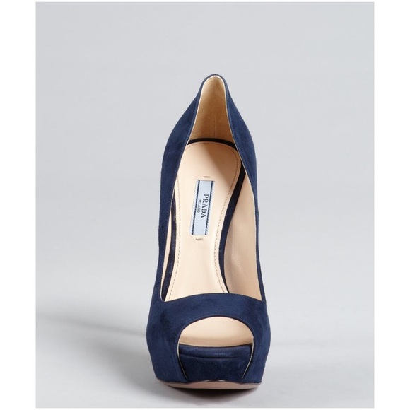 Prada Ultramarine Suede Peep Toe Platform Pumps - Picture 3 of 3