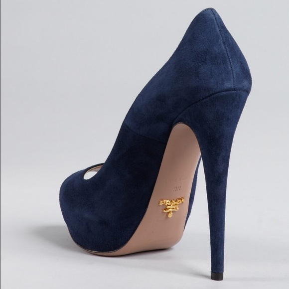 Prada Ultramarine Suede Peep Toe Platform Pumps - Picture 2 of 3