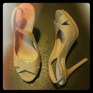 Beige platform heels