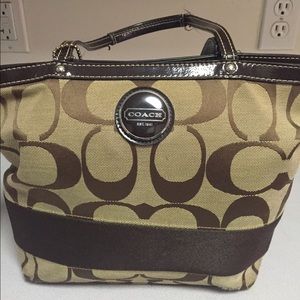 Tan and Brown Patterned Canvas Handbag
