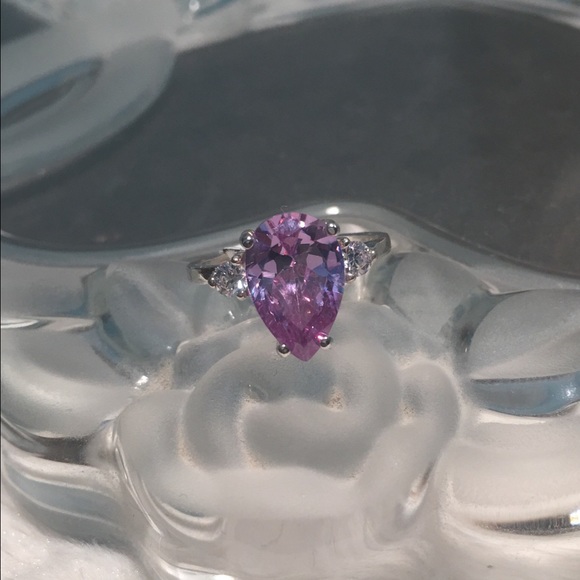 3 Carat Lavender Pear Shape CZ- w/ Accents. Size 7 - Picture 3 of 3