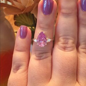 3 Carat Lavender Pear Shape CZ- w/ Accents. Size 7