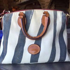 Dooney & Bourke off white & charcoal striped bag