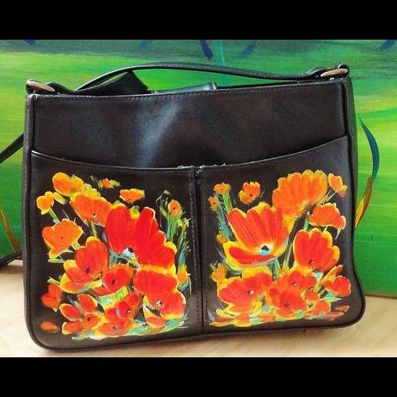 Painted Liz Claiborne Black Leather Purse