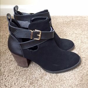 Faux Suede Buckle Ankle Boots