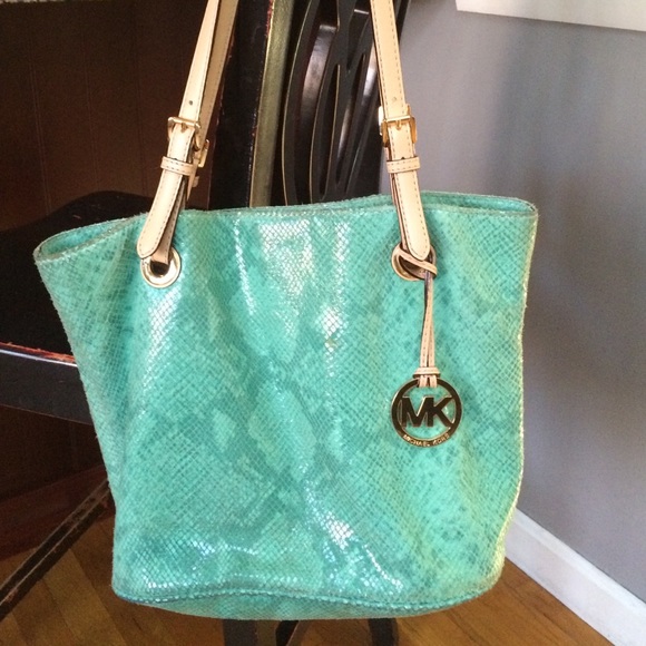 Michael Kors green snakeskin tote