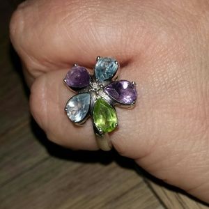 Multi Color Gemstone and Genuine Diamond Ring