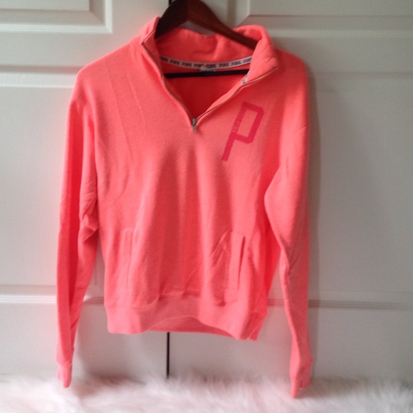 PINK Victoria's Secret Sweaters - coral PINK quarter zip sweatshirt