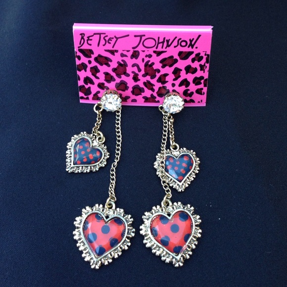 Betsey Johnson dangling heart polka dot earrings