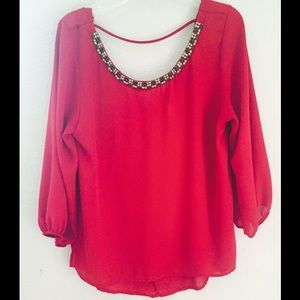 Dark red long sleeve blouse