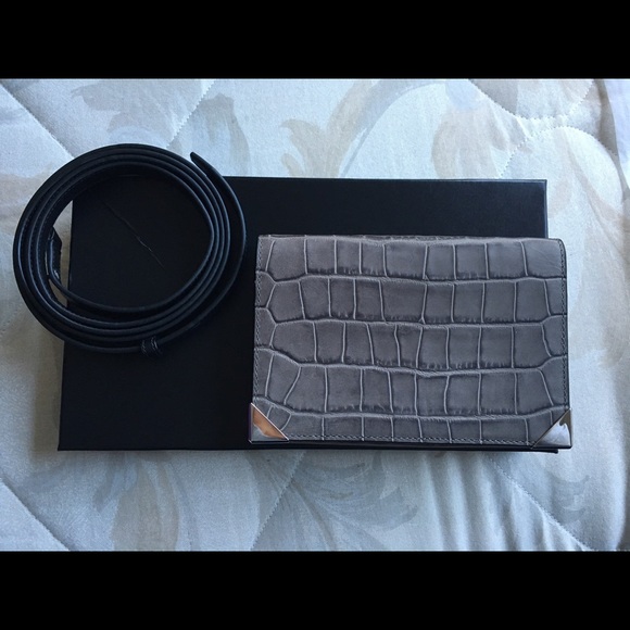 Gray Croc-Embossed Prisma Skeletal Biker Bag