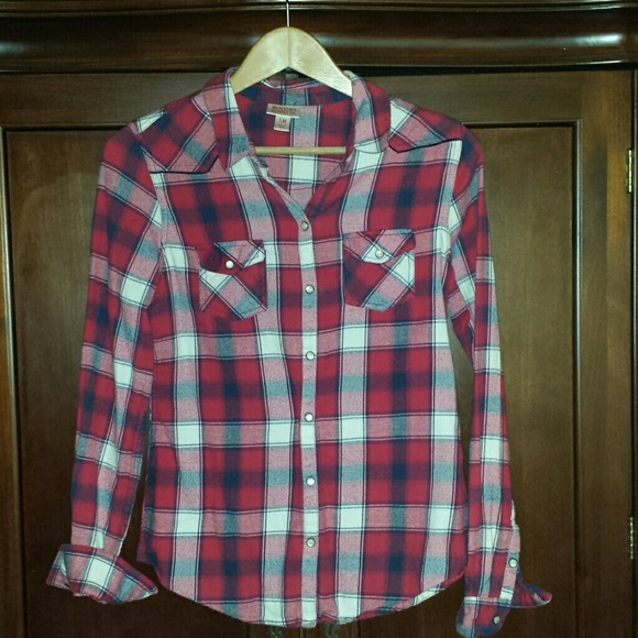 Mossimo Supply Co. Tops - Red, White & Blue Flannel Shirt