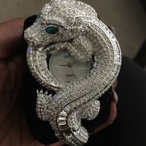 Croton Green Eyed Alligator Crystal Watch