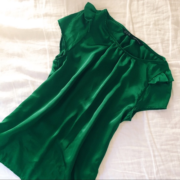 Zara Satin Top with Ruffled Sleeve Detail | Small