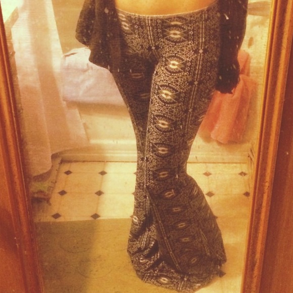 Hot Kiss Pants - Hippie Patterned Black and White Bell Bottoms