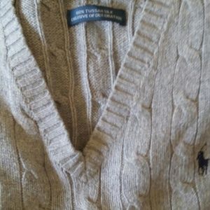 Ralph Lauren Polo Tussah Silk V neck cable sweater
