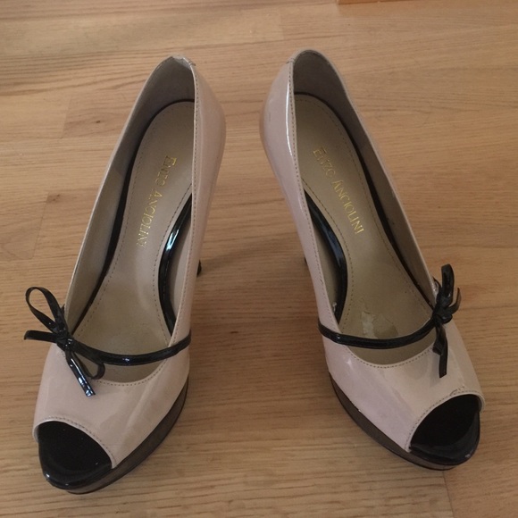 Nude and Black Enzo Angiolini Peep Toe Heel