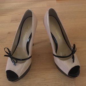 Nude and Black Enzo Angiolini Peep Toe Heel