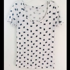 Cat print V neck T-shirt