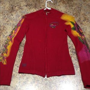 Ed Hardy Red Zip Up Sweater Size Small