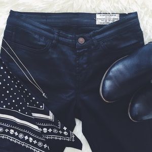 All Saints Coated Black Biker Jeans
