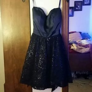 Rose Sequin Navy Silky Dress