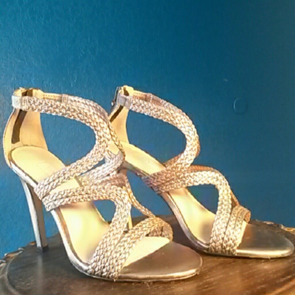 Beautiful silver braided cage heels