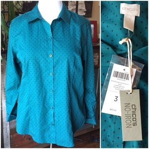 Teal Print Button Up Top