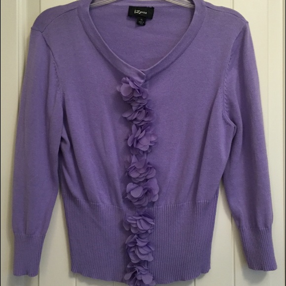 iZ Byer lavender sweater with flowers on front - Picture 1 of 4