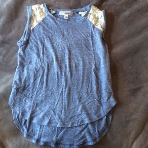Blue top with lace on shoulders