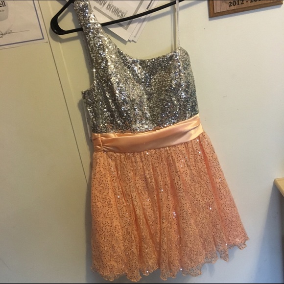 Formal sparkly peach and silver dress