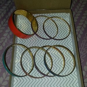 7 J. CREW bangle bracelets, gold w/ colored enamel