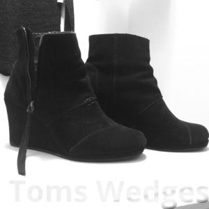 TOMS velvet black wedges
