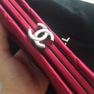 Chanel  satin red clutch