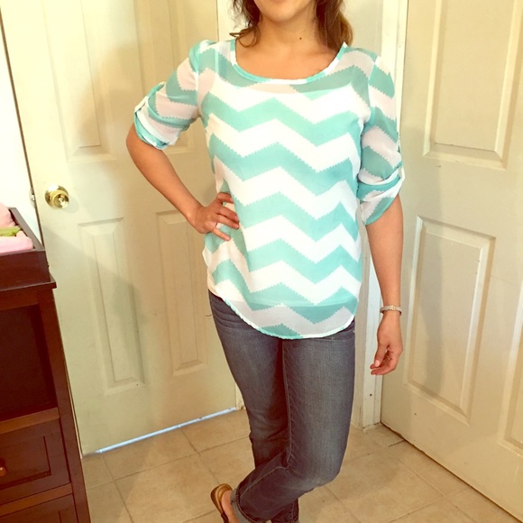 🚨 Flash Sale 🚨 Turquoise Chevron sheer blouse
