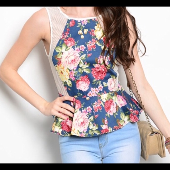 Floral and mesh peplum top - Picture 1 of 1