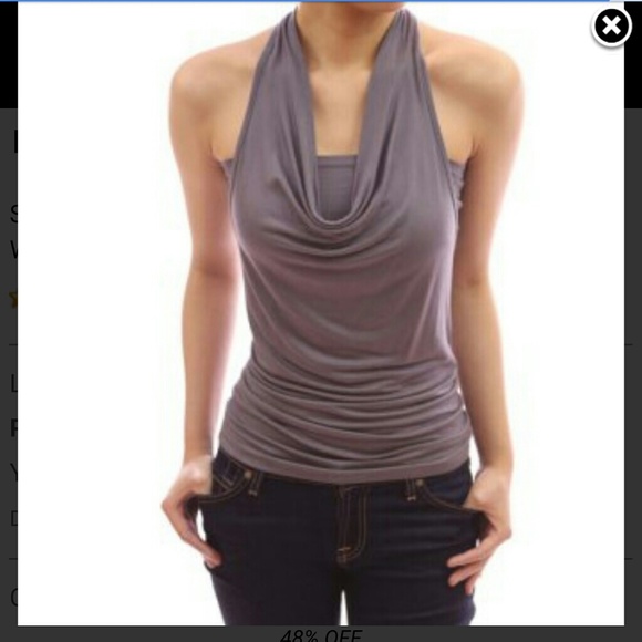 Gray cowl neck backless shirt with jewels