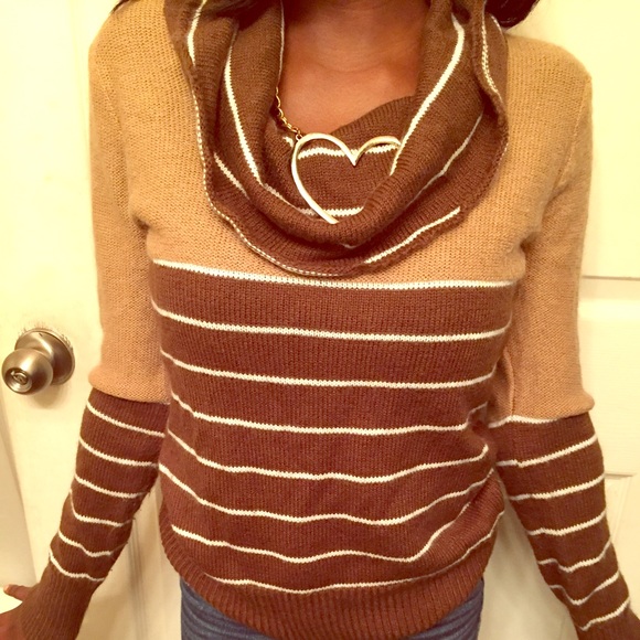Tan & Brown cow neck sweater