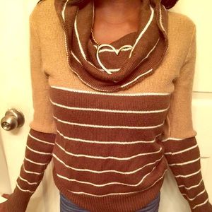 Tan & Brown cow neck sweater